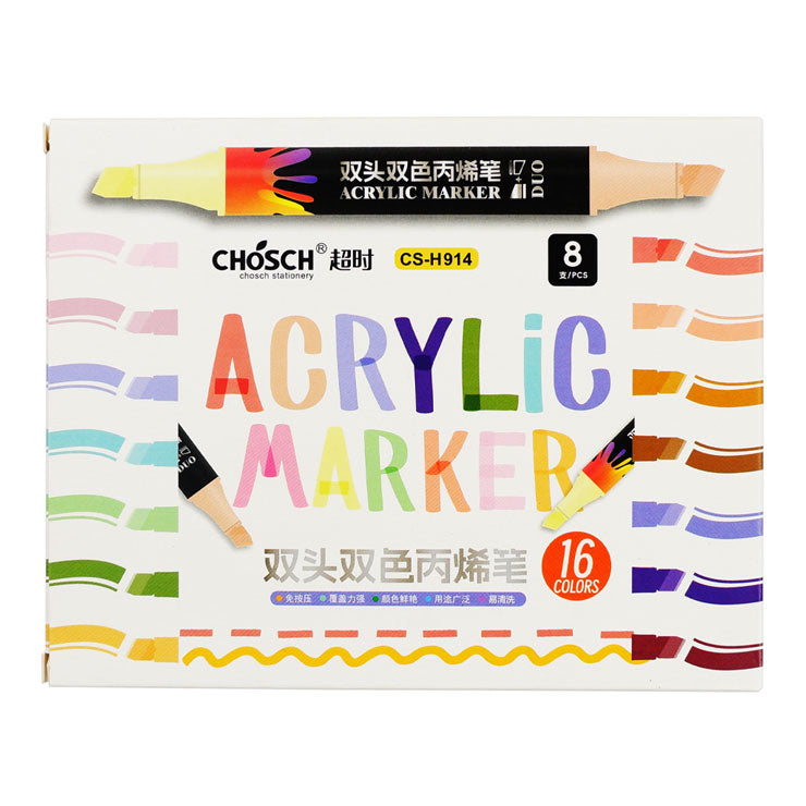 Chosch Acrylic Twin Marker CS-H914 Pastel 8pcs 16 Colors - Arts & Crafts Supplies - Coloring