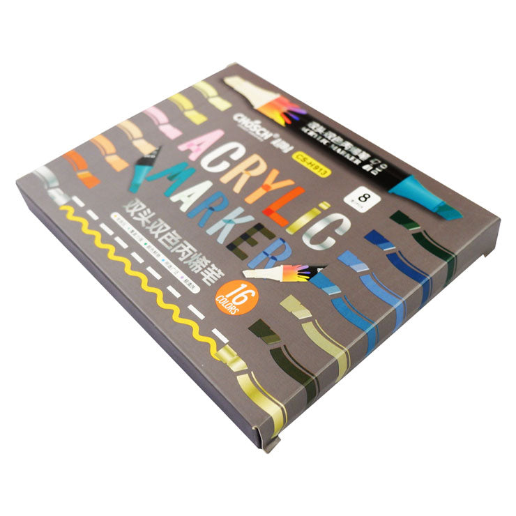 Chosch Acrylic Twin Marker CS-H913 Vintage 8pcs 16 Colors - Arts & Crafts Supplies - Coloring