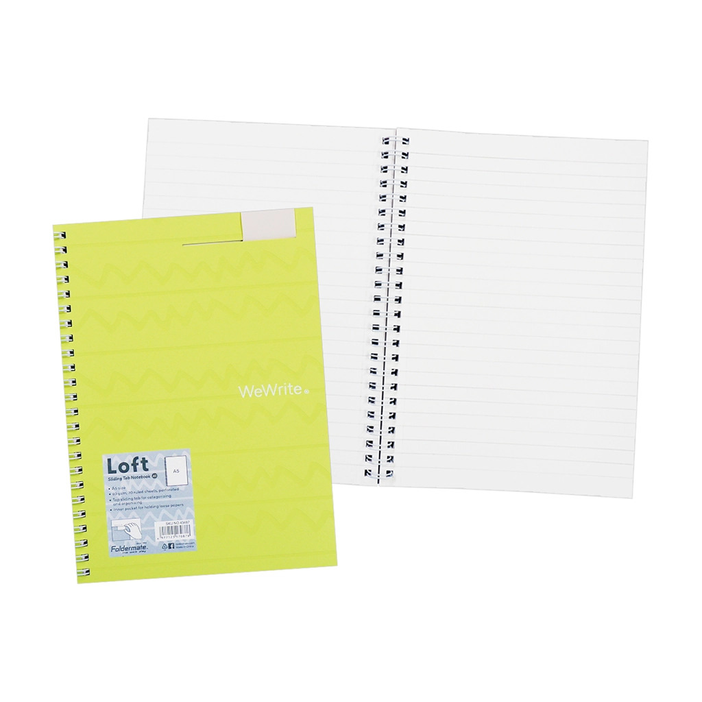 Foldermate Spiral Notebook 43487 A5 Green Loft 70S Sliding Tab 80gsm - Notebooks & Pads