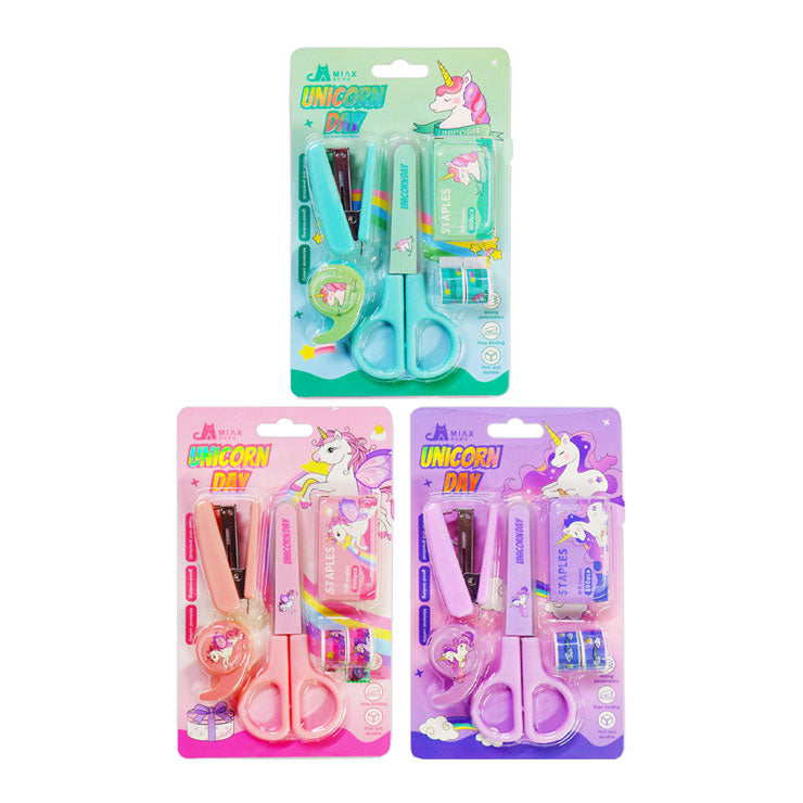 Stapler No.10 with Wire + Scissors +Tape + Dispenser Little Unicorn MX82004 (color may vary)