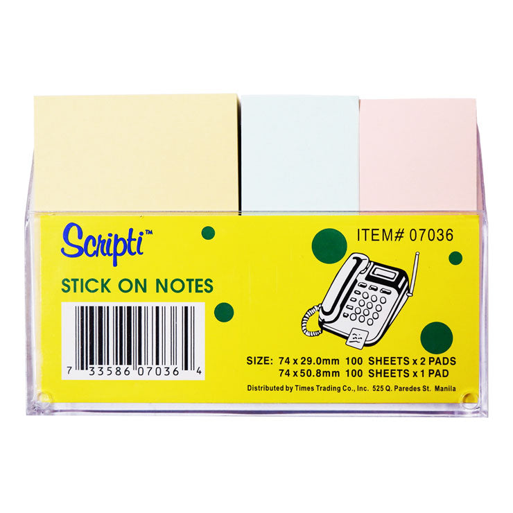 Scripti Sticky Note 3 pads 100 sheets Pastel with Case - School & Office Supplies - Note Pads