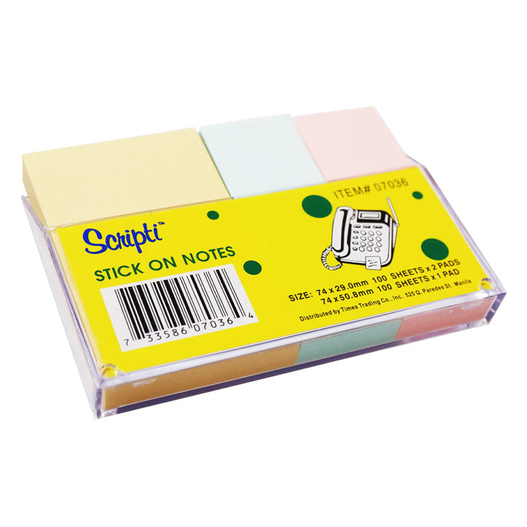 Scripti Sticky Note 3 pads 100 sheets Pastel with Case - School & Office Supplies - Note Pads