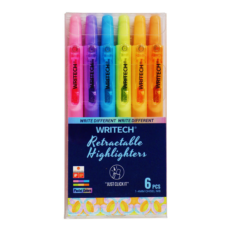 Writech Retractable Highlighter W-805S Pastel 6s - School & Office Supplies - Writing
