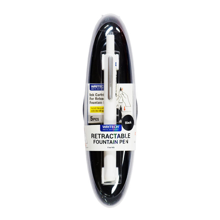 Writech Retractable Fountain Pen Set with 5 Free Cartridges W-784 White Barrel + Black Ink