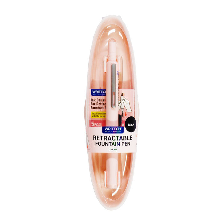 Writech Retractable Fountain Pen Set with 5 Free Cartridges W-784 Pink Barrel + Black Ink
