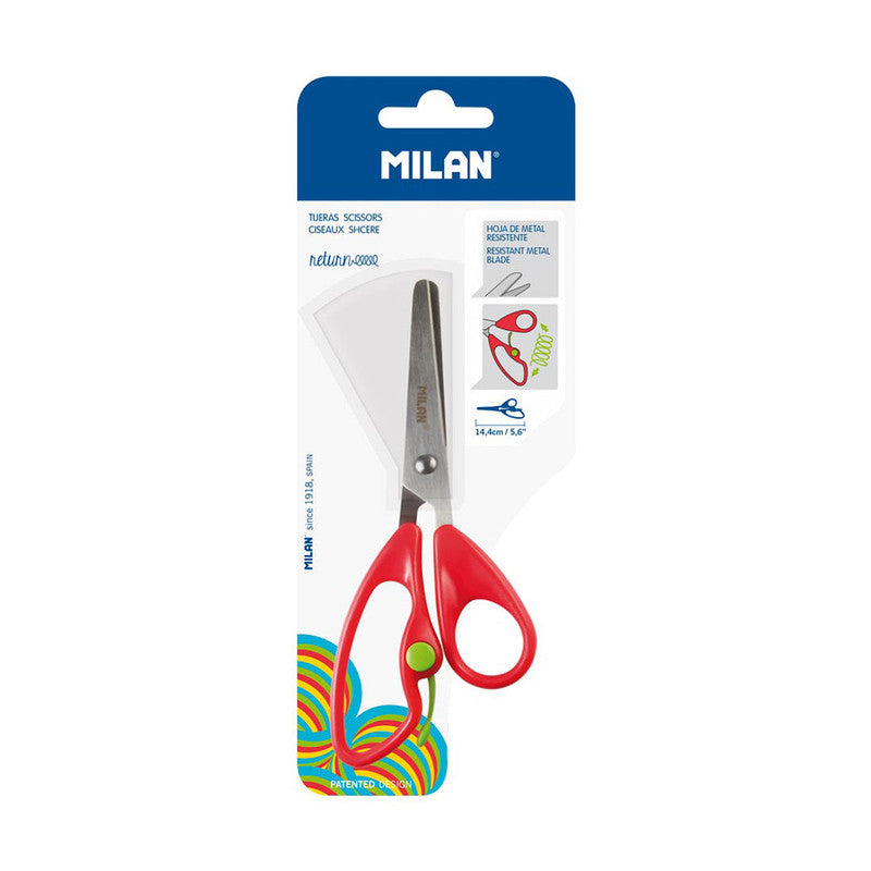 Milan Kiddie Scissors Rounded Tip 5.6inches 14.4cm with Safety Lock Return Series Red BWM10019