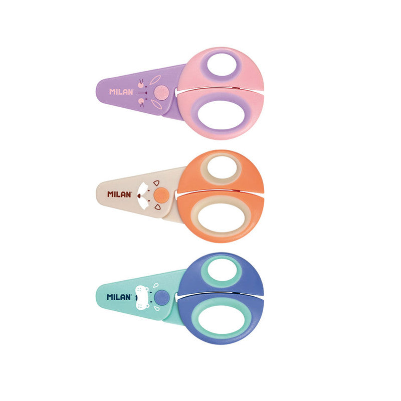 Milan Kiddie Scissors Blades Rounded Tip 5 inches 12.2cm Funny Series Pink Orange Blue 14690716