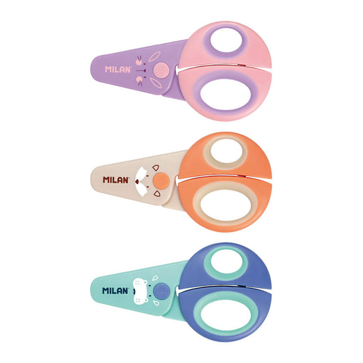 Milan Kiddie Scissors Blades Rounded Tip 5 inches 12.2cm Funny Series Pink Orange Blue 14690716