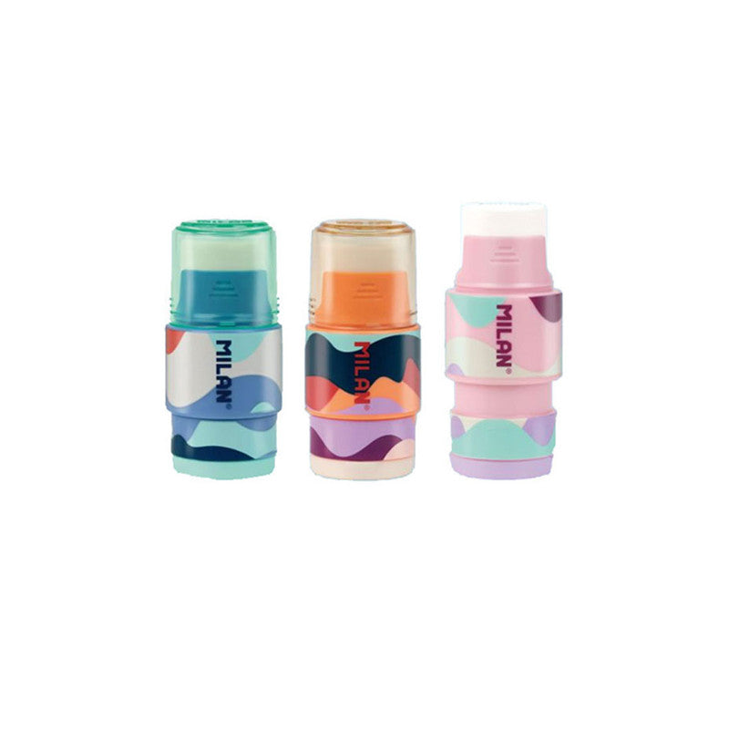 Milan One-Hole Sharpener Extension FN with Eraser Pink Blue Orange The Fun Series 4725116FN - Sold per piece