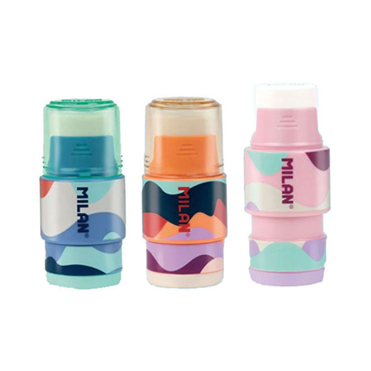 Milan One-Hole Sharpener Extension FN with Eraser Pink Blue Orange The Fun Series 4725116FN - Sold per piece