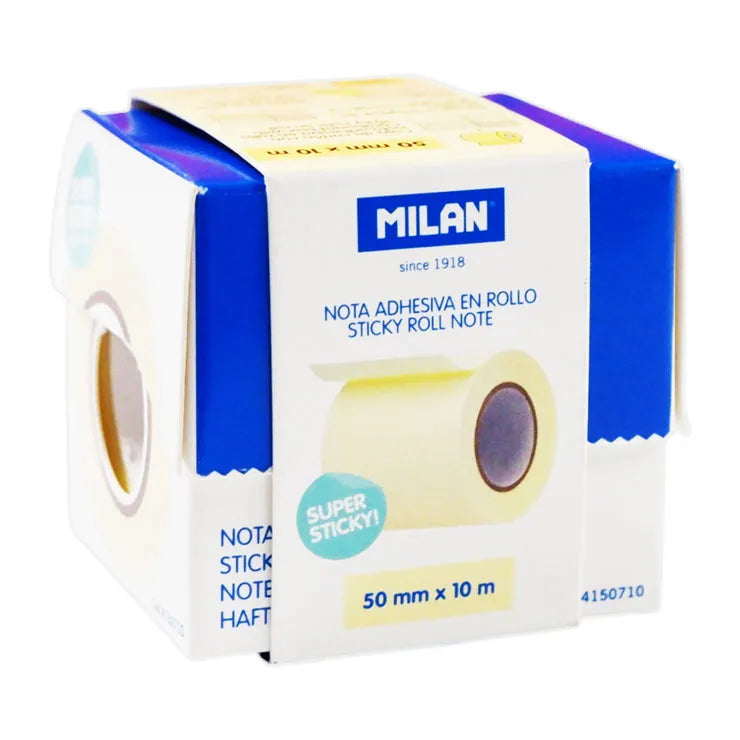 Milan Sticky Note Roll with Dispenser Yellow 5cmX10M