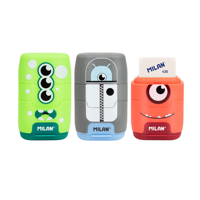 Milan Two-Hole Sharpener Compact Aliens with Eraser Green Red Gray 4703116AL (Color May Vary-Sold per piece)