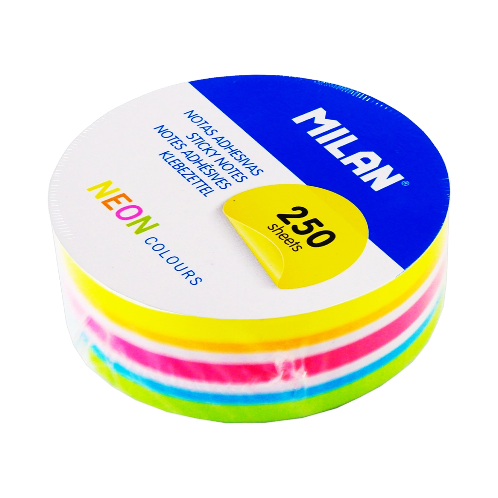 Milan Sticky Notes Round 67mm 250Sheets Assorted Neon Colors - School Supplies