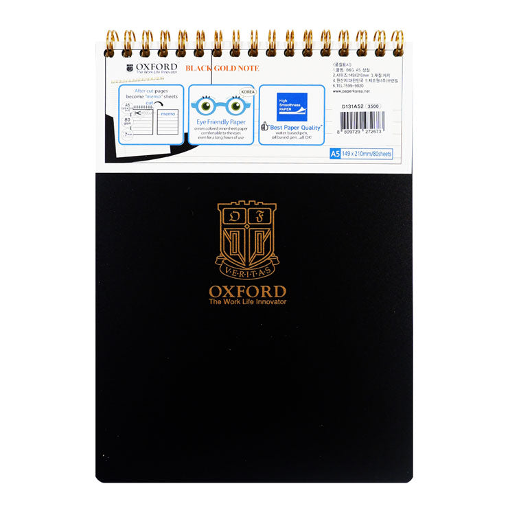 Oxford Spiral Topbind PP Notebook A5 80's Black