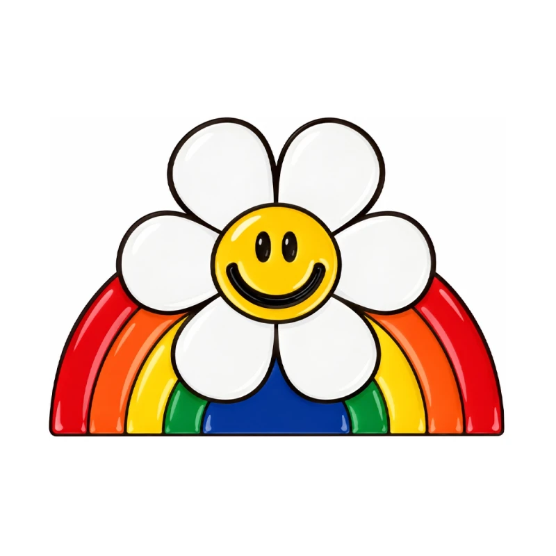 Wiggle Wiggle Metal Badge, Smile Rainbow