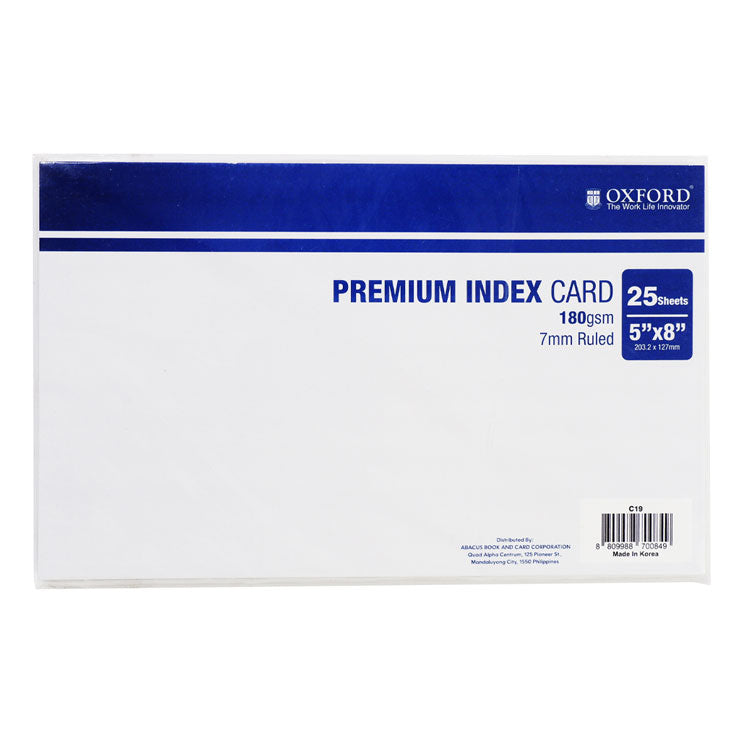 Oxford Index Card 5x8 inches 25's 180 gsm, White - Pre-Printed Forms & Vouchers