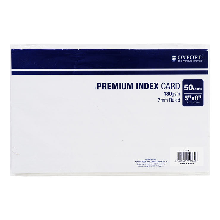 OXFORD Index Card 5x8 inches 50's 180 gsm, White - Pre-Printed Forms & Vouchers