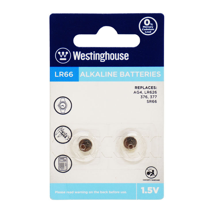 Westinghouse Battery Button LR66 (AG4-BP2) 2 Pieces Per Pack - Office Supplies