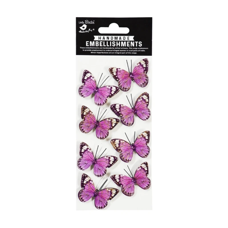 Little Birdie Handmade Embellishment Pastel Purple Tropical Butterfly - Arts & Crafts Supplies