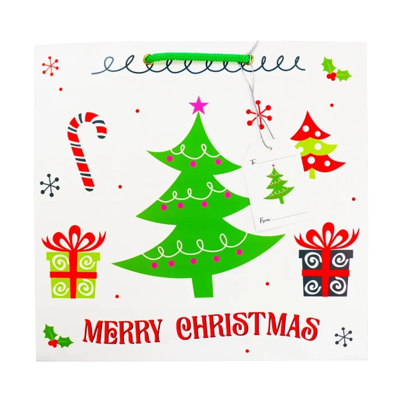 Best Buy Printed Gift Bag Christmas Medium Trees & Gifts with Gift Tags 30x30cm xmgbm43