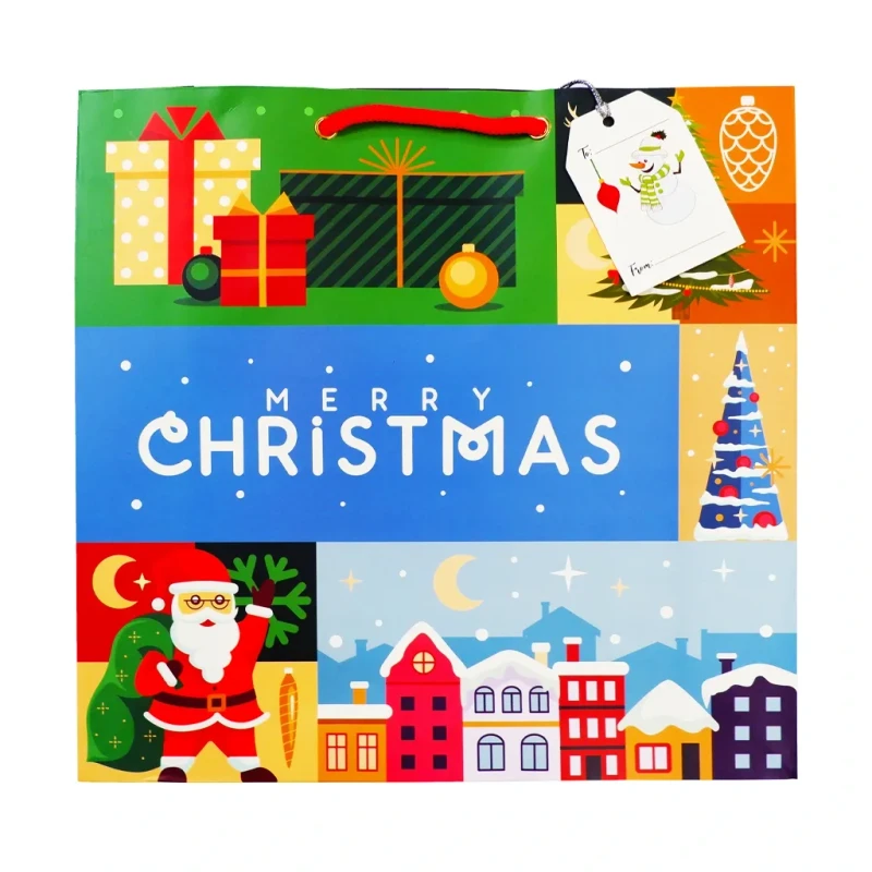 Best Buy Printed Gift Bag Christmas Medium Santa & Gifts with Gift Tags 30x30cm xmgbm44