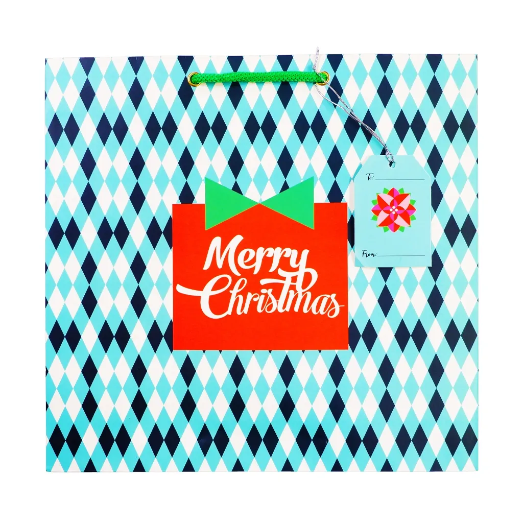 Best Buy Printed Gift Bag Christmas Medium Merry Christmas Text with Gift Tags 30x30cm xmgbm48