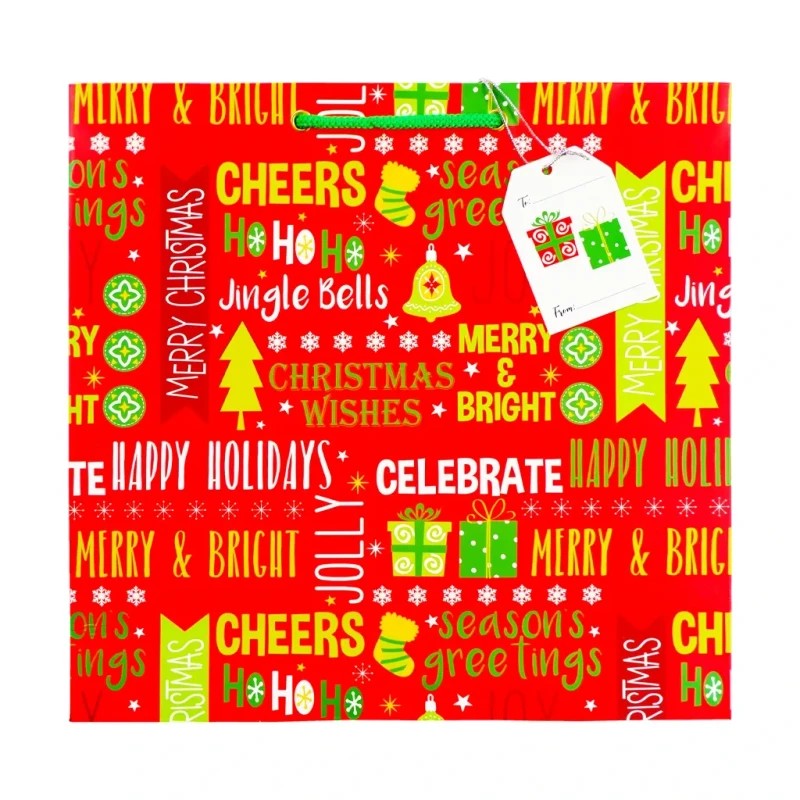Best Buy Printed Gift Bag Christmas Medium Merry Christmas Text with Gift Tags 30x30cm xmgbm50