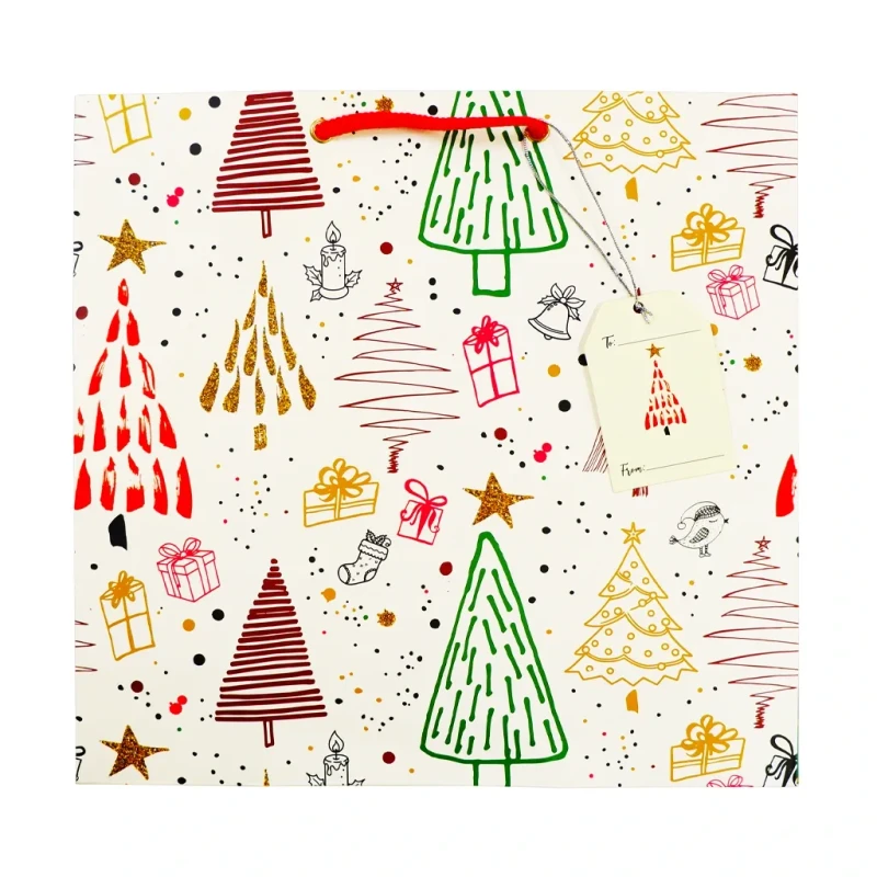 Best Buy Printed Gift Bag Christmas Medium Trees with Gift Tags 30x30cm xmgbm56