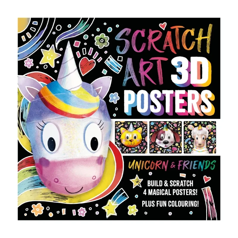 Scratch Art 3D Posters: Unicorn & Friends - Trade Paperback - Hobbies for Kids