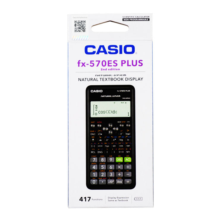 Casio Scientific Calculator 417 Functions V2 Battery Operated AAA FX570ES, Black - School Supplies