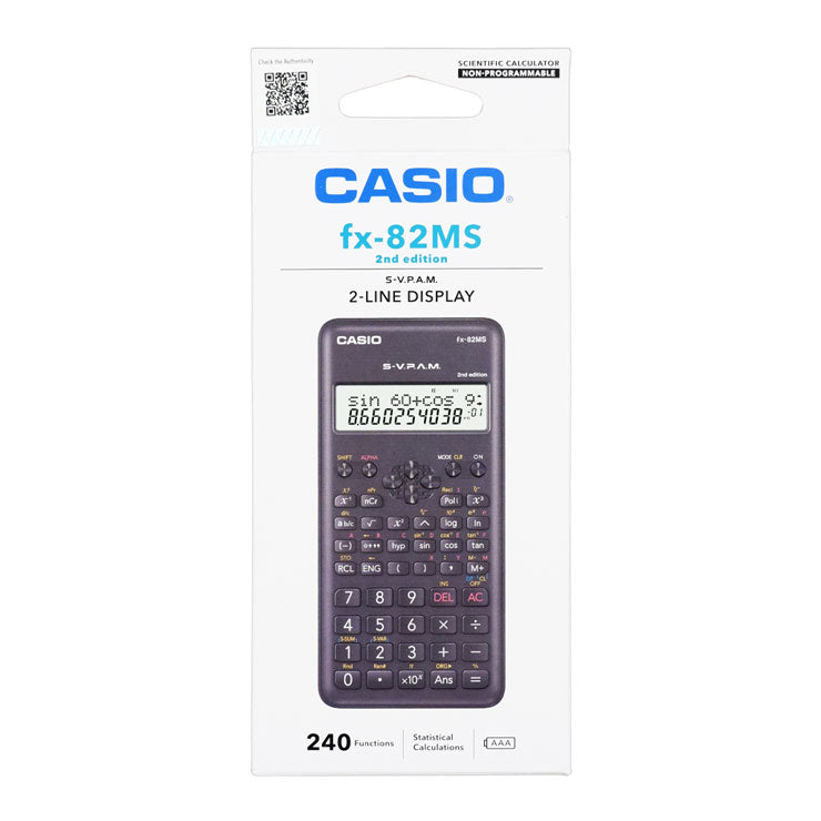 Casio Scientific Calculator FX82MS Black 240 Functions 2nd edition Battery Operated 2 Line Display