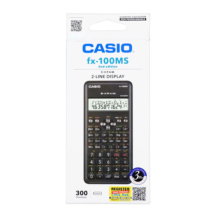 Casio Scientific Calculator FX100MS Black 300 Functions Battery Operated 2 Line Display 2nd edition