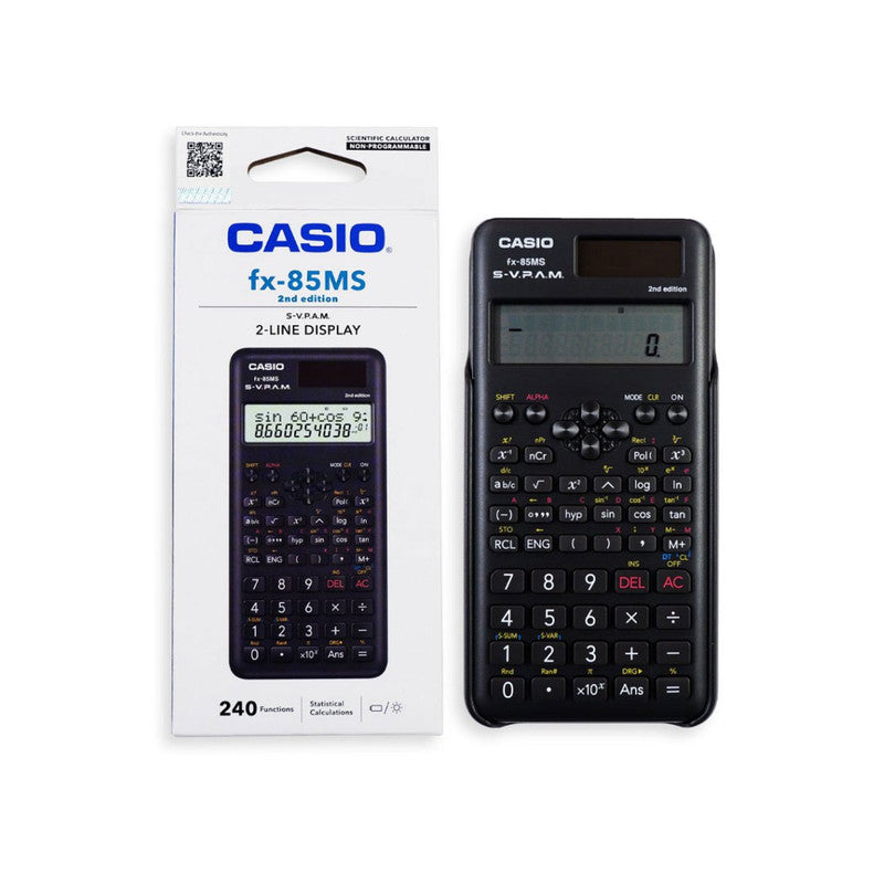 Casio Scientific Calculator FX85MS MT V2 24 Functions Dual Power 2 Line Display Black