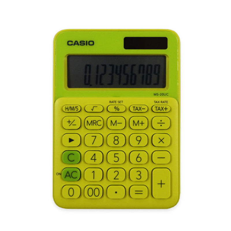Casio Desktop Calculator MS20UC, 12 Digits Dual Power, Lime Green