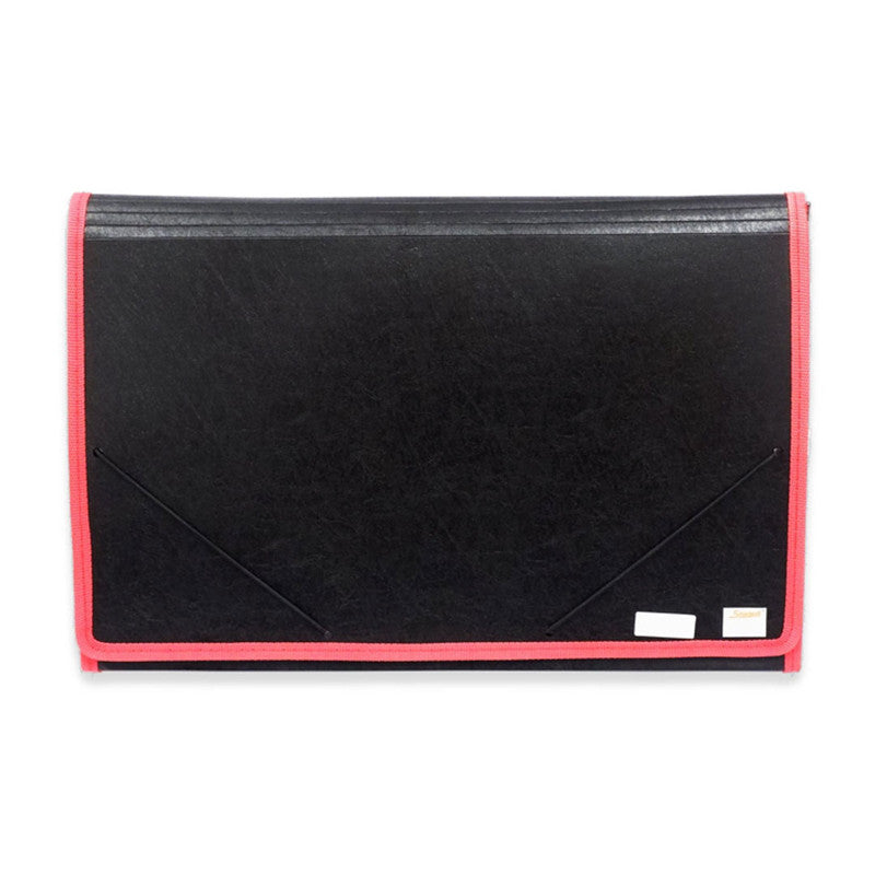 Seagull Expanding File Blk4301 Long 12 pockets Garter Lock w Tab Side Lining, Red