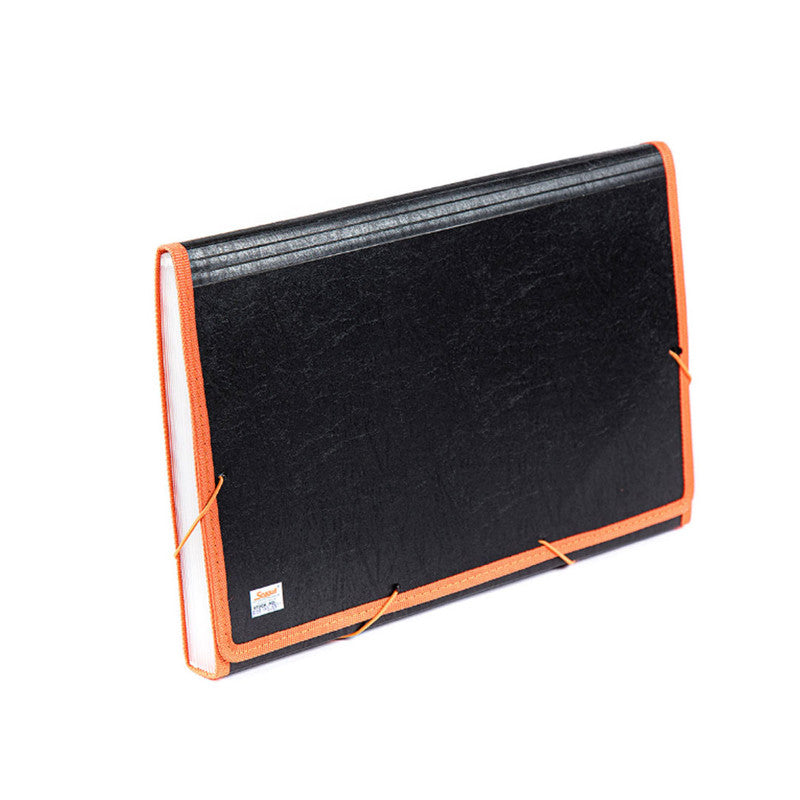 Seagull Expanding Files Long 12 Pockets Garter Lock with Tab Side Lining BLK4301 Orange
