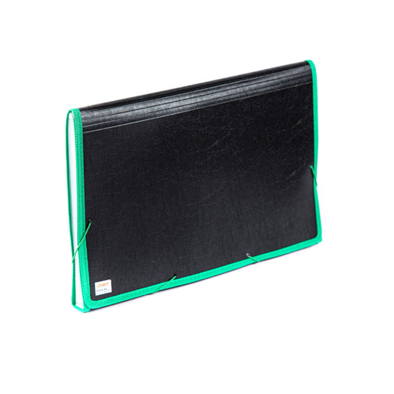 Seagull Expanding File Blk4301 Long 12pockets Garter Lock w Tab Side Lining Green