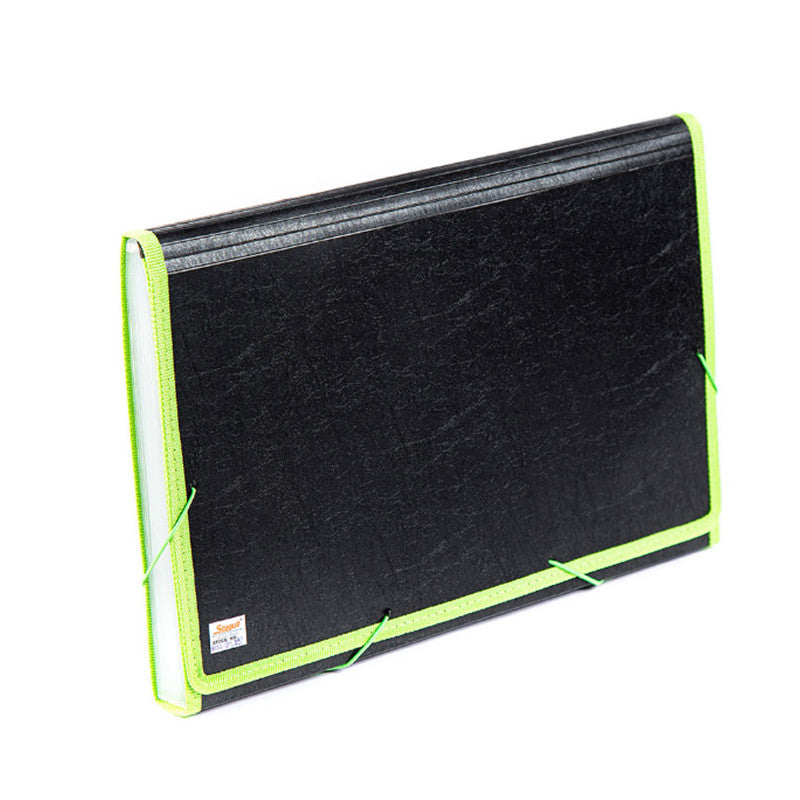 Seagull Expanding Files Long 12 Pockets Garter Lock with Tab Side Lining BLK4301 Neon Green