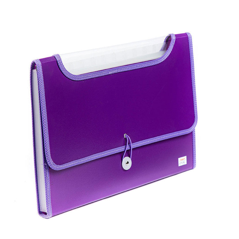 Seagull Expanding File Long 12 Pockets Middle Garter Lock with Tab EZ4301 Violet