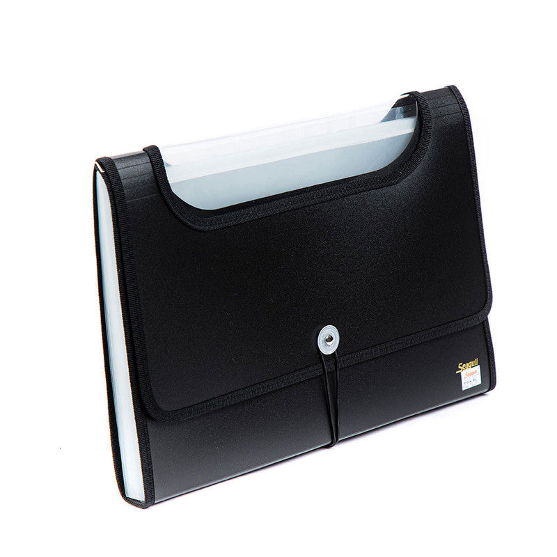 Seagull Expanding File Long 12 Pockets Middle Garter Lock with Tab EZ4301 Black