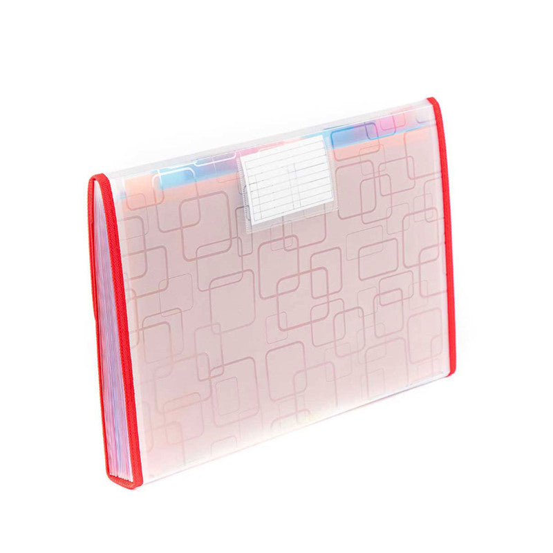 Seagull Expanding File PZT4301 Long 12pockets Garter Lock with Tab Transparent Colored Lining Red