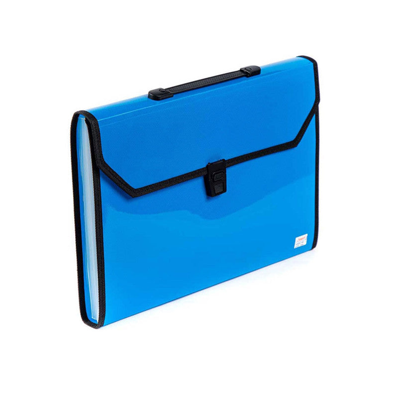Seagull Expanding File with Handle B4301 Long 12pockets Push Lock with Tab Black Lining Blue
