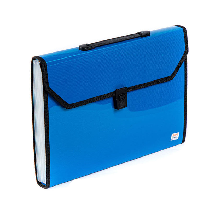 Seagull Expanding File with Handle Long 12 Pockets Push Lock with Tab Black Lining B4301 Dark Blue