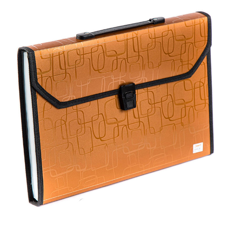 Seagull Expanding File with Handle Long 12 Pockets Push Lock with Tab Puzzle Black Lining L4301 Gold