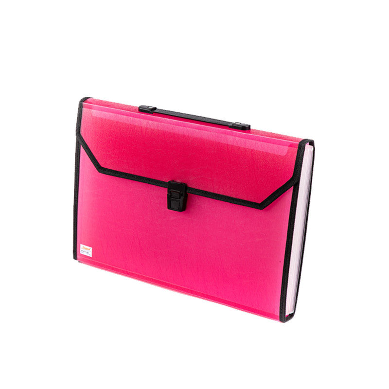 Seagull Expanding File with Handle T4301 Long 12 pockets Push Lock Red