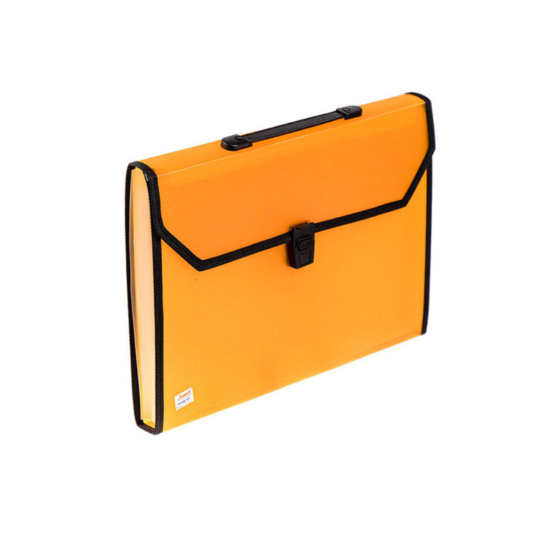 Seagull Expanding File with Handle Long 12 Pockets Push Lock with Tab Transparent Black T4301 Orange