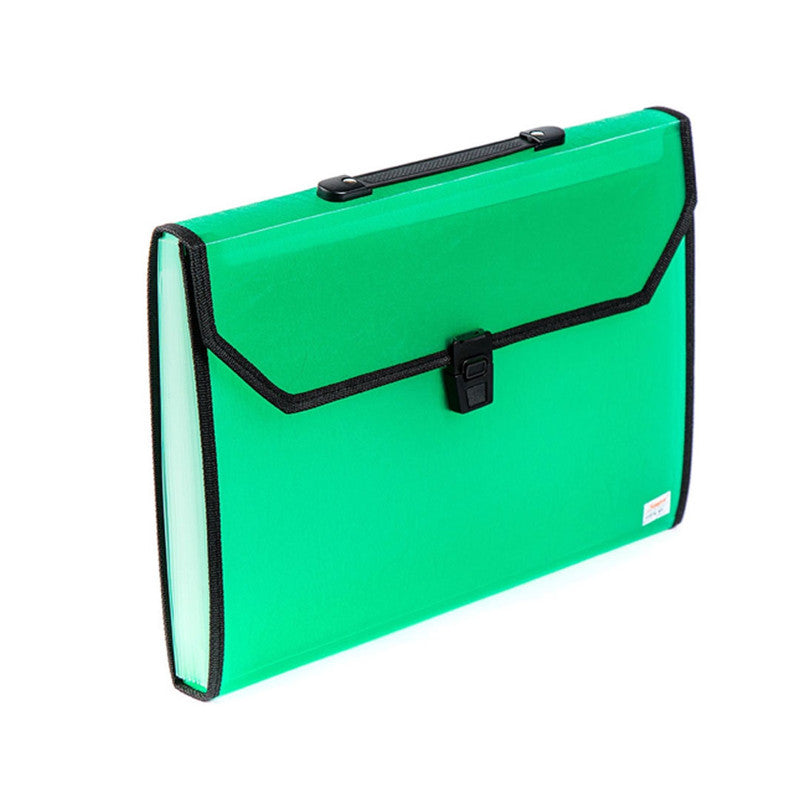 Seagull Expanding File with Handle Long 12 Pockets Push Lock with Tab Transparent Black T4301 Green