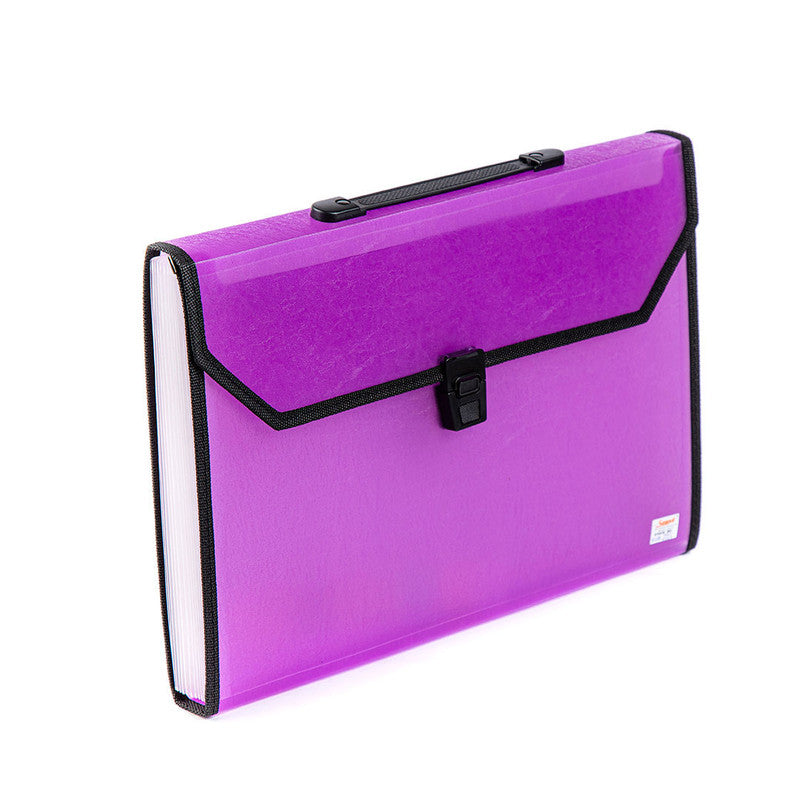 Seagull Expanding File with Handle Long 12 Pockets Push Lock with Tab Transparent Black T4301 Violet