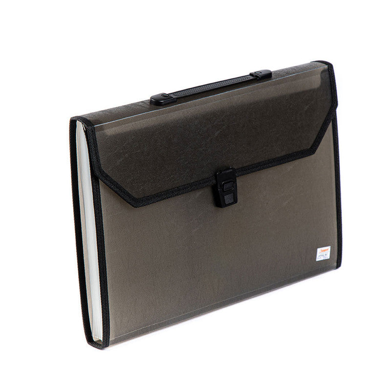Seagull Expanding File with Handle Long 12 Pockets Push Lock with Tab Transparent Black T4301 Smoke