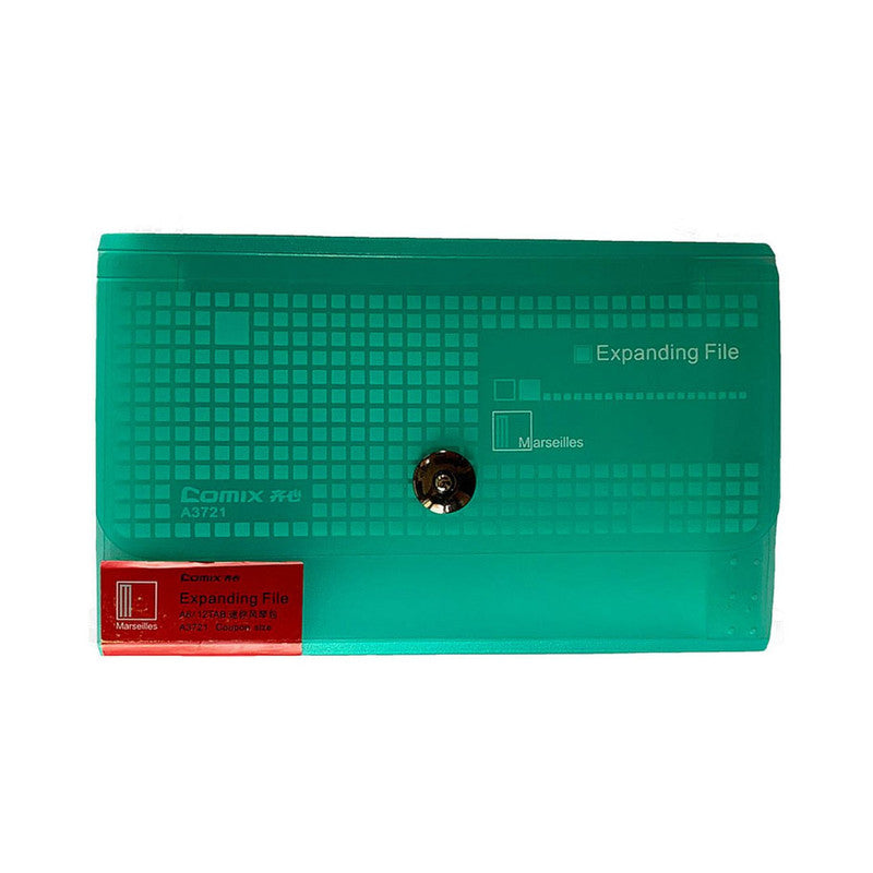Comix Expanding File with Handle A3721 A6 12 Pockets Green